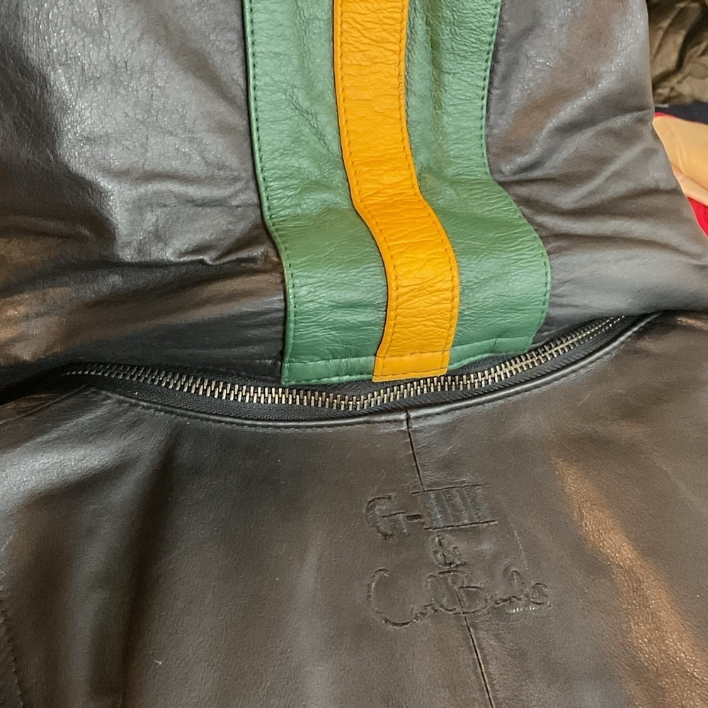 Vintage G-III by Carl Banks Full Zip Hooded Green Bay Packers Leather Jacket - Picture 9 of 14